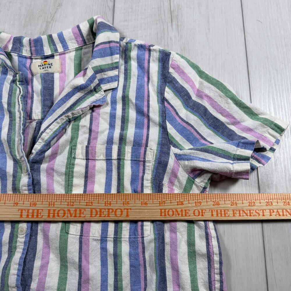 Marine Layer Lucy Button Up Shirt S/S Tencel Blend Rainbow Stripe Size Large - Picture 5 of 6